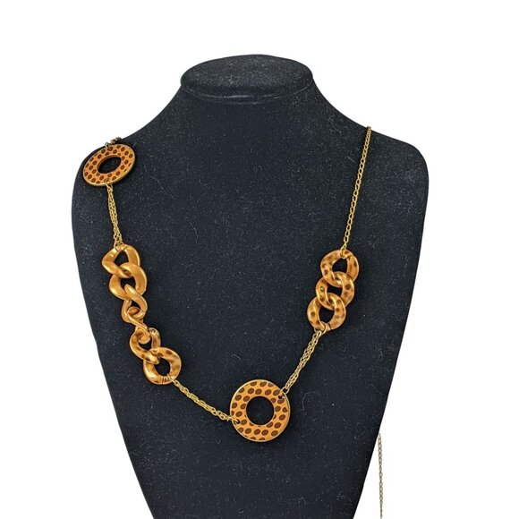 Vintage Gold-Tone Chain Necklace With Hammered Circle & Link Design A142 - Picture 6 of 6